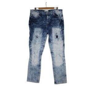 GS-115 men's bleached acid wash distressed grunge biker streetwear jeans 36 x 30